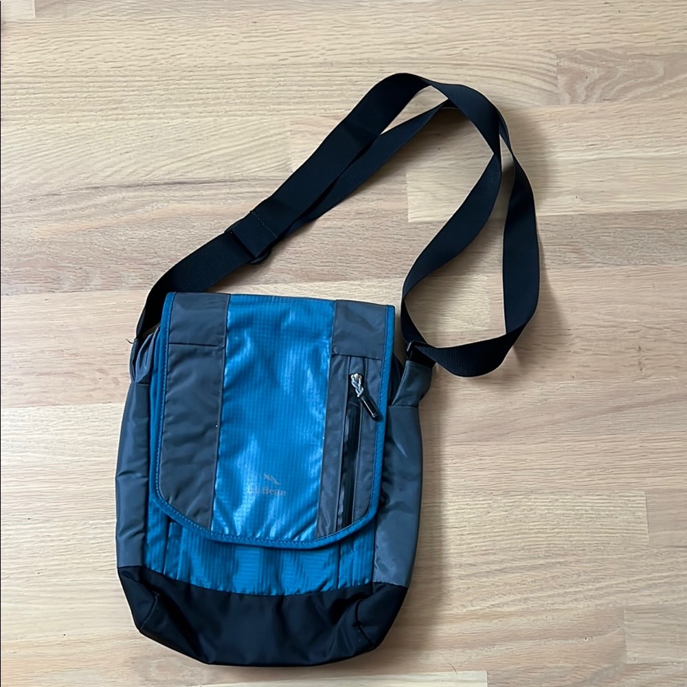 L.L. Bean Blue and Black Messenger Bag with Adjustable Strap
